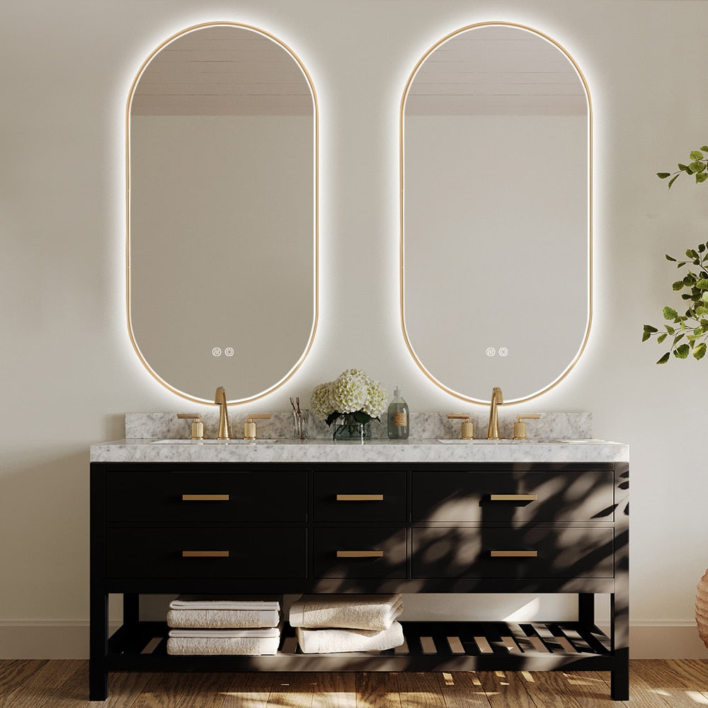 Samael Gold Framed Oval LED Mirror