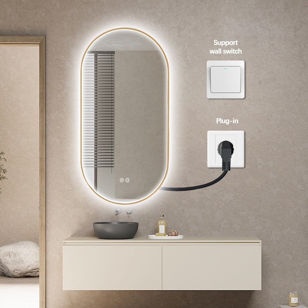 Samael Gold Framed Oval LED Mirror