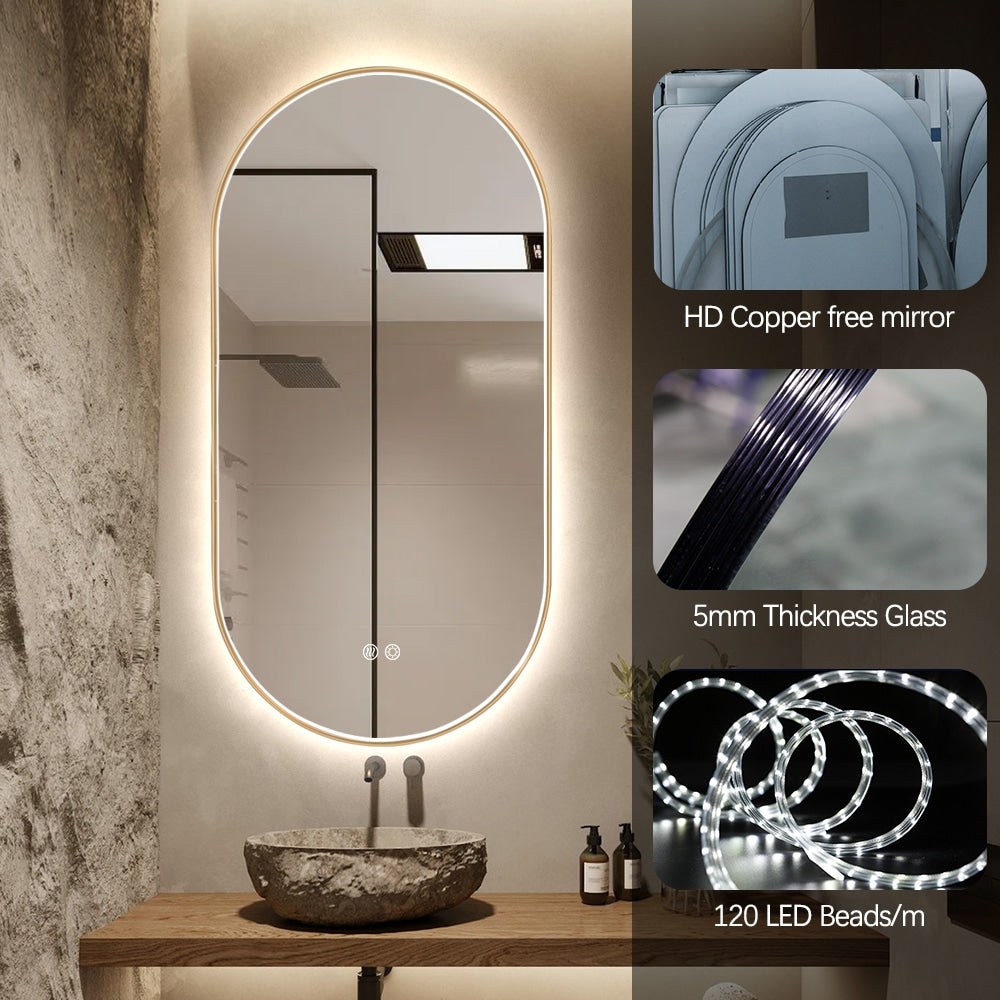 Samael Gold Framed Oval LED Mirror