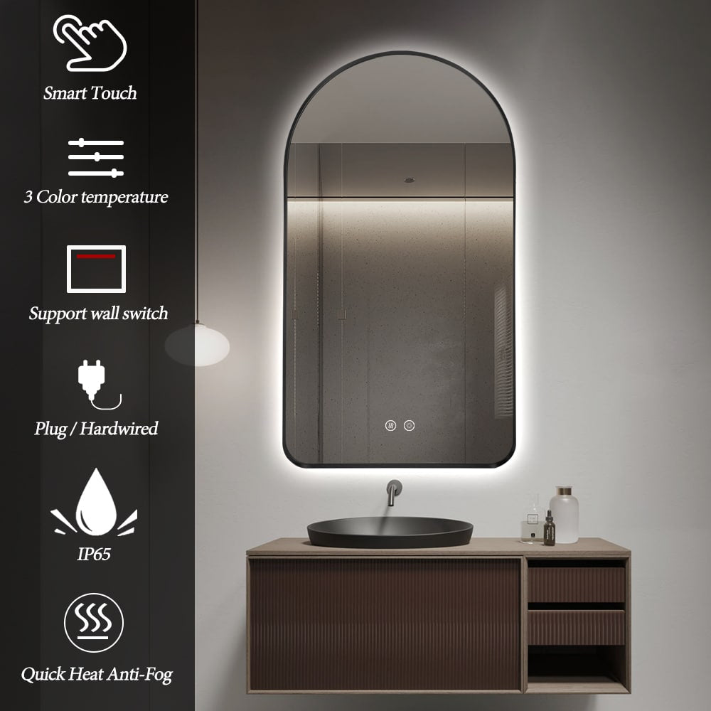 Sylvan Black Arched LED Wall Mirror