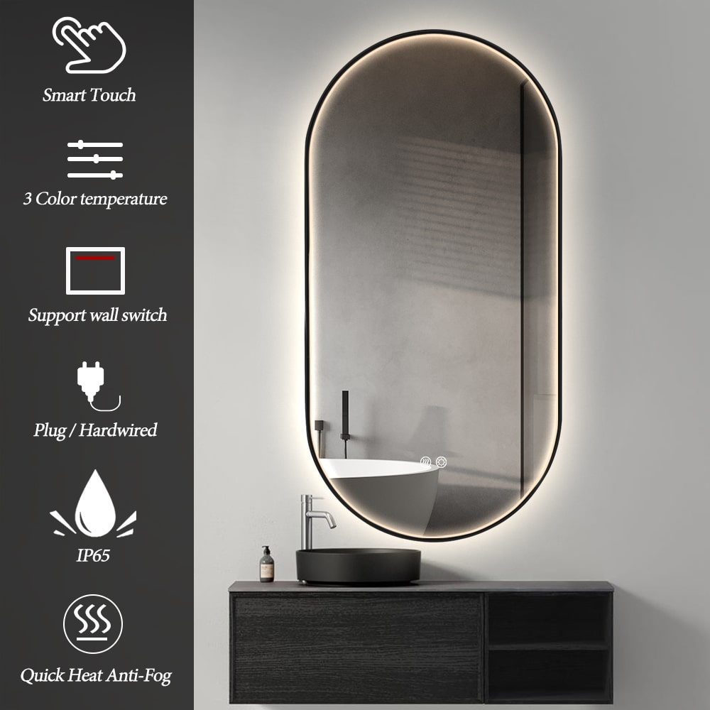 Talia Black Framed Oval LED Mirror