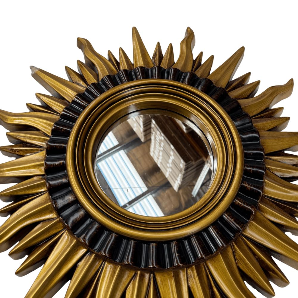 Variel Gold Round Vintage Sunburst Mirror