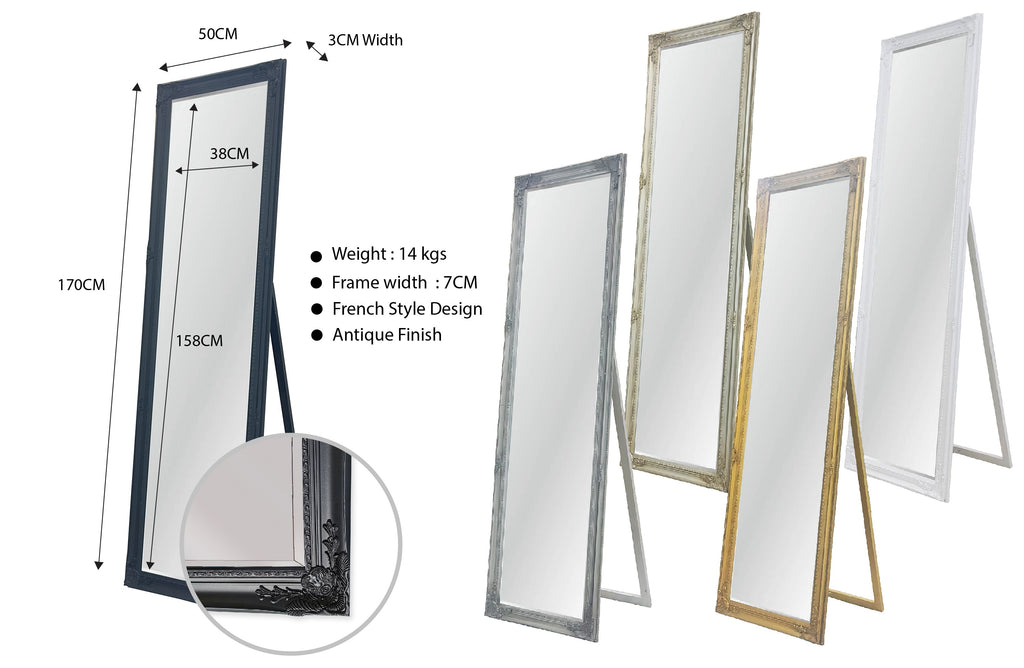 Armel Antique Champagne Full Length Mirror with Stand