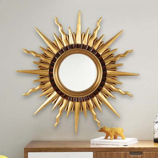 Variel Gold Round Vintage Sunburst Mirror