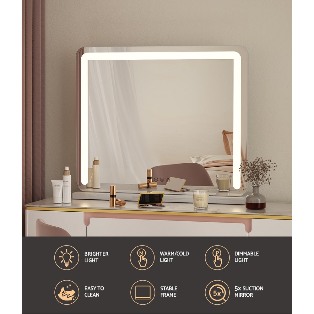 White Base Hollywood LED Tabletop Makeup Mirror