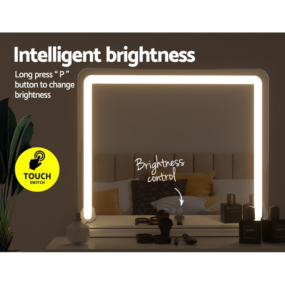 White Base Hollywood LED Tabletop Makeup Mirror