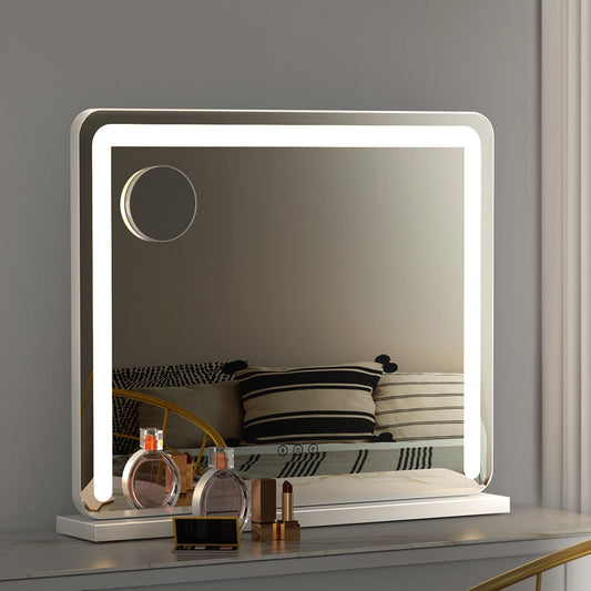 White Base Hollywood LED Tabletop Makeup Mirror