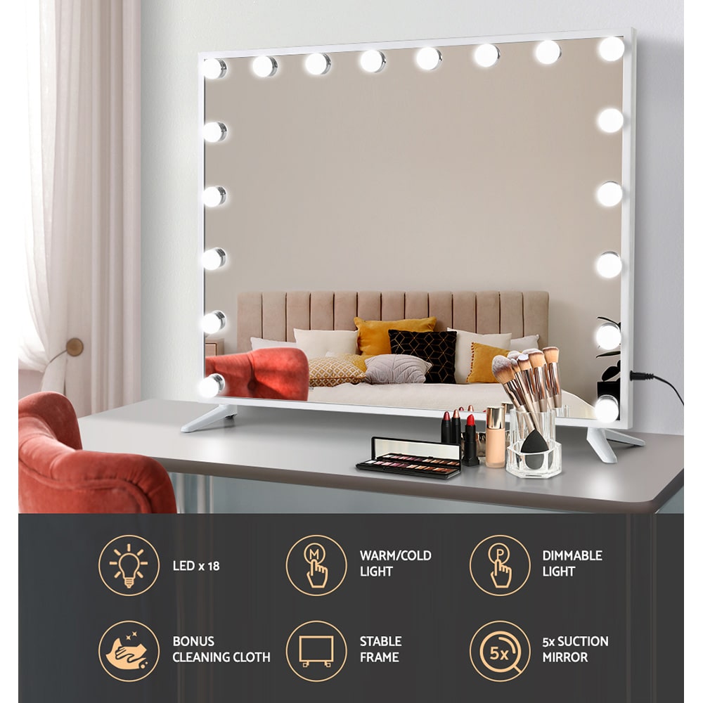 White Frame Hollywood LED Wall Makeup Mirror