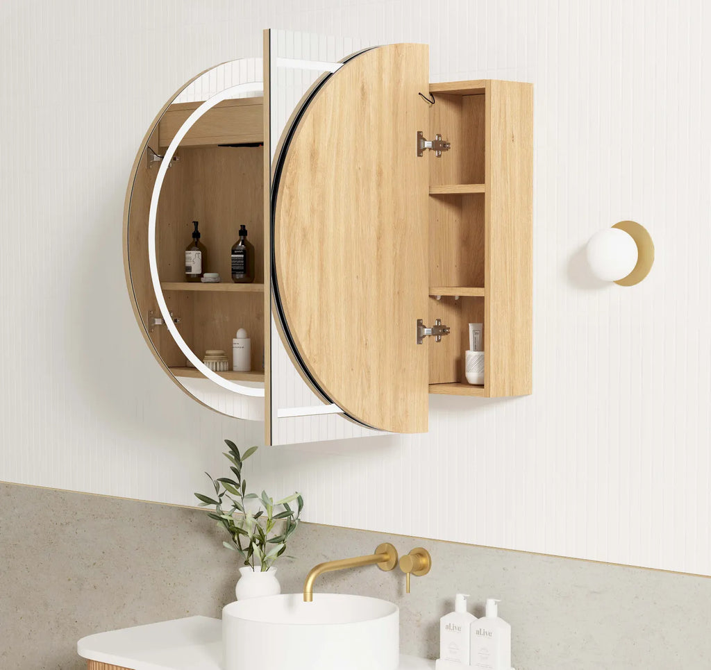 Zara 3 Door Oval LED Shaving Cabinet - Natural Oak