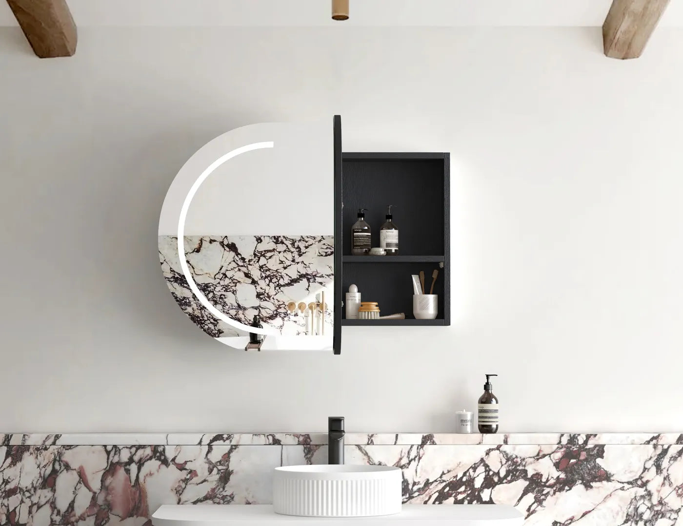 Zara 2 Door Oval LED Shaving Cabinet - Black