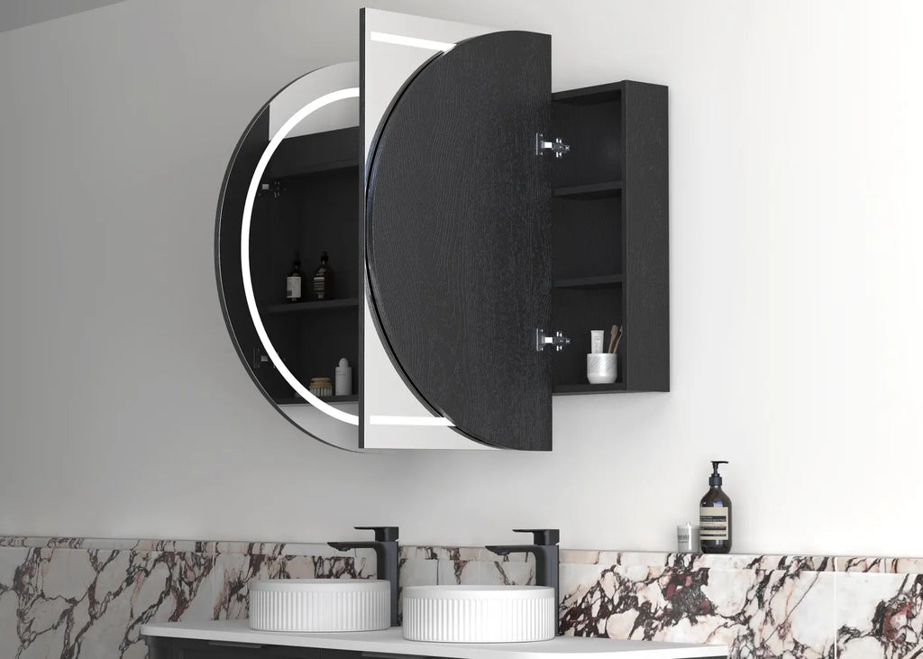 Zara 3 Door Oval LED Shaving Cabinet - Black