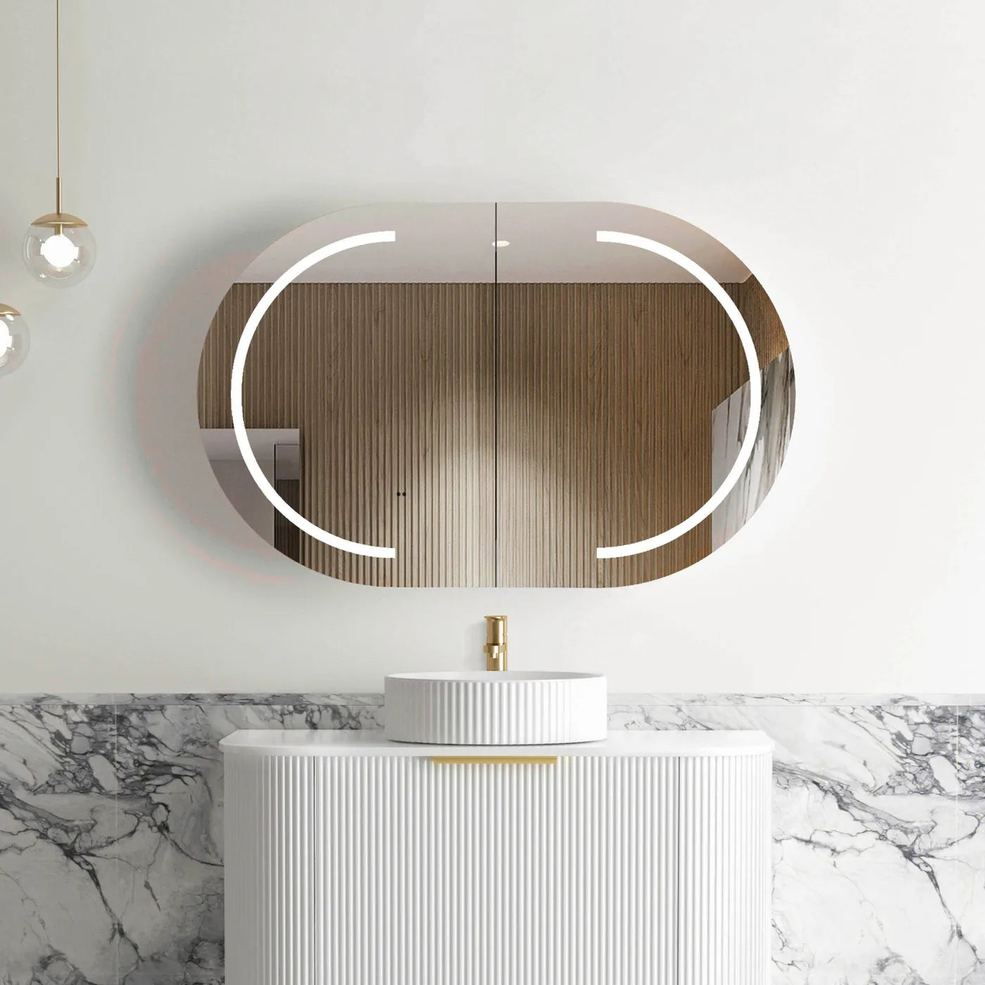 Zara 2 Door Oval LED Shaving Cabinet - Natural Oak