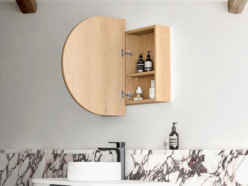 Zara 2 Door Oval LED Shaving Cabinet - Natural Oak