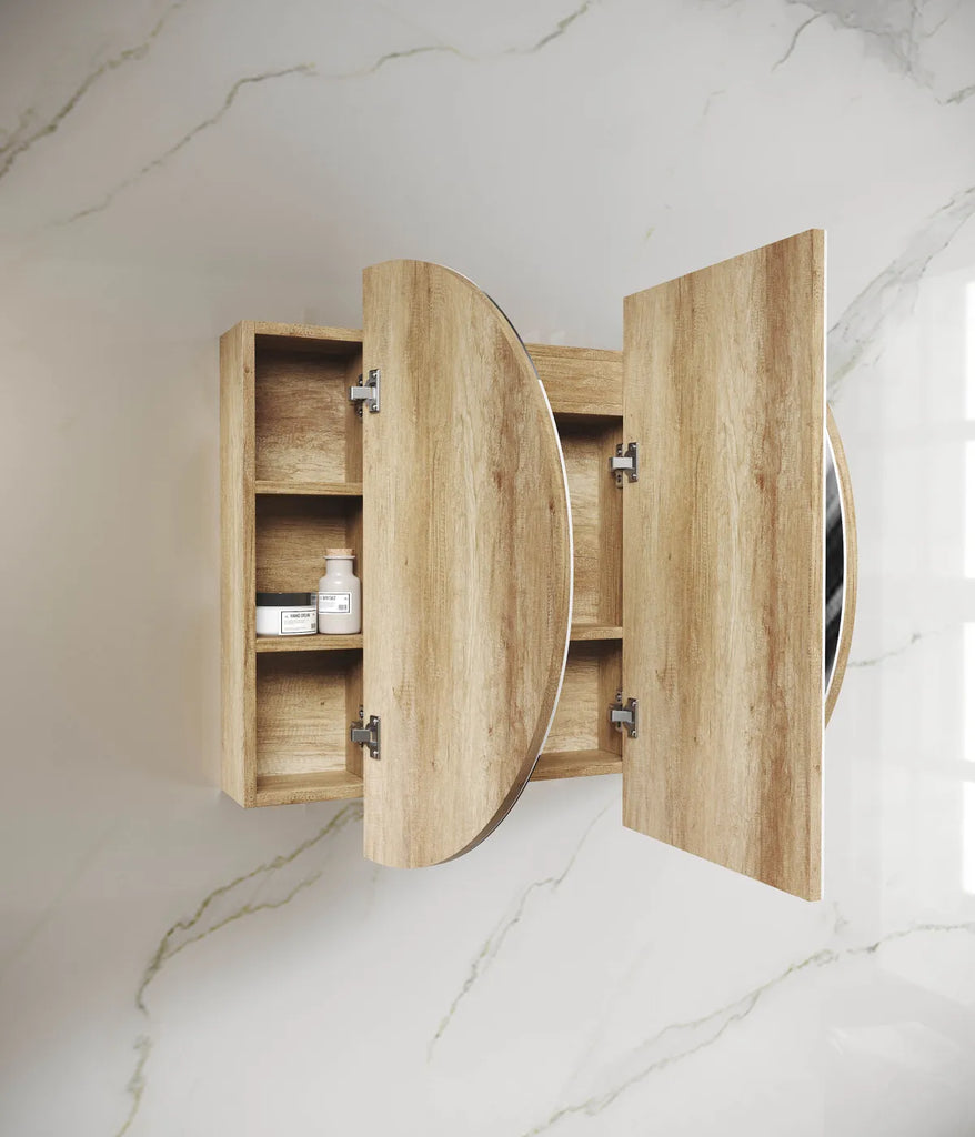 Zara 3 Door Oval LED Shaving Cabinet - Natural Oak