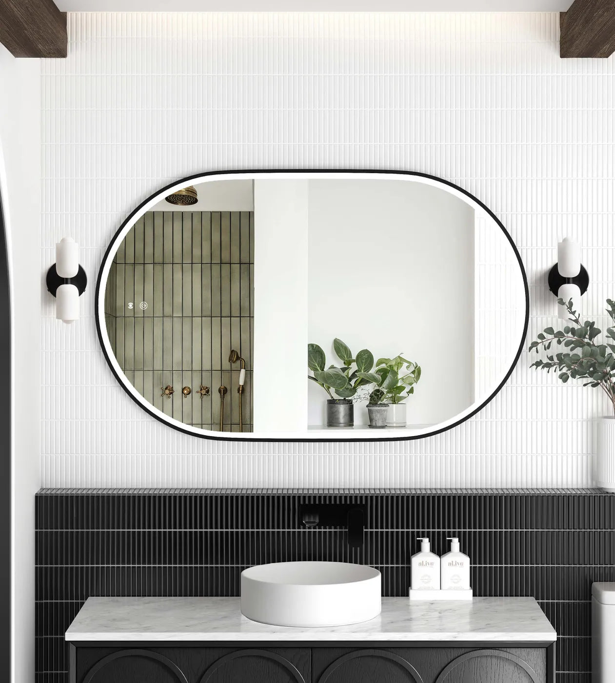 Flux Black Oval LED Mirror