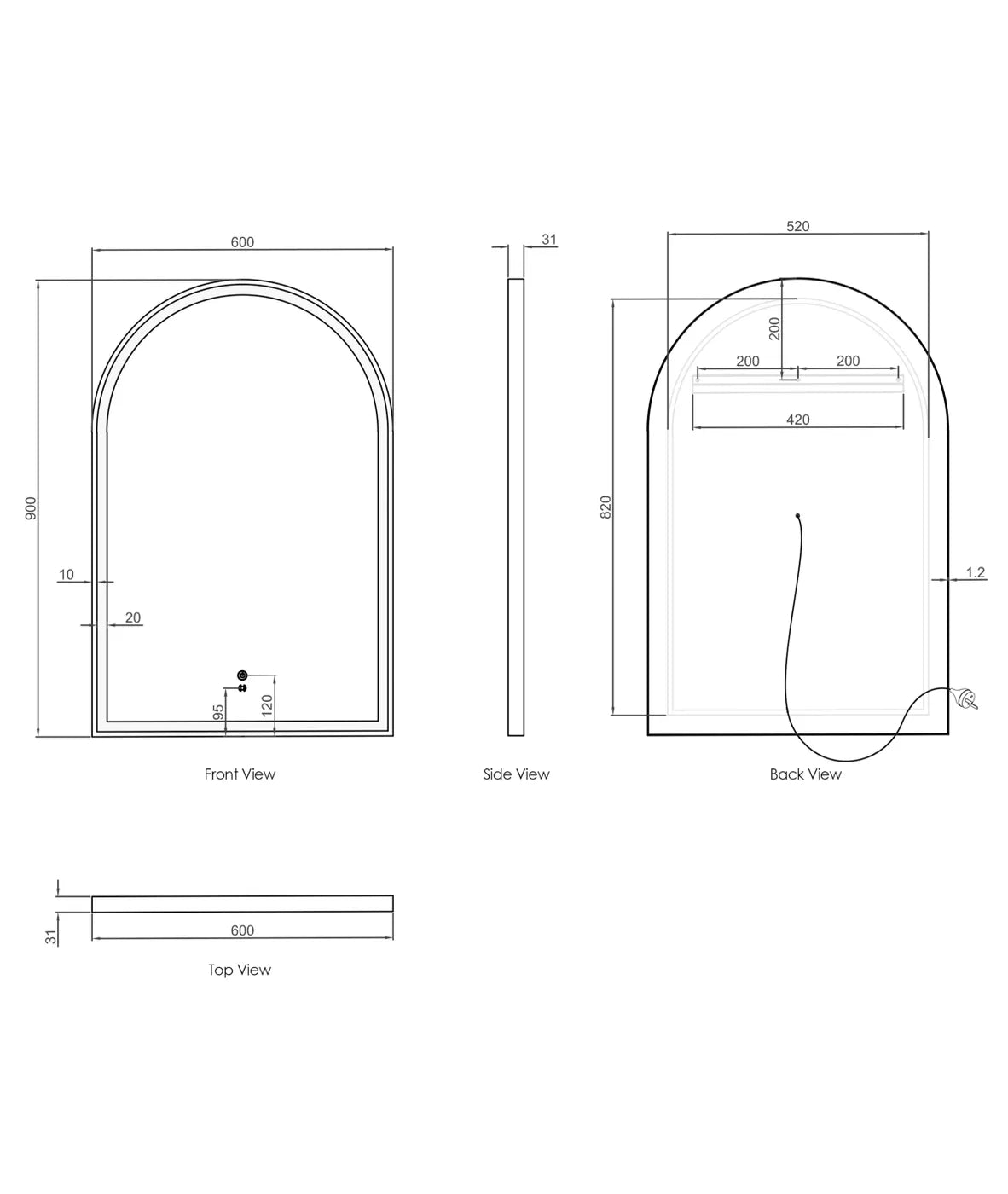Rhodes White Framed Arched LED Mirror