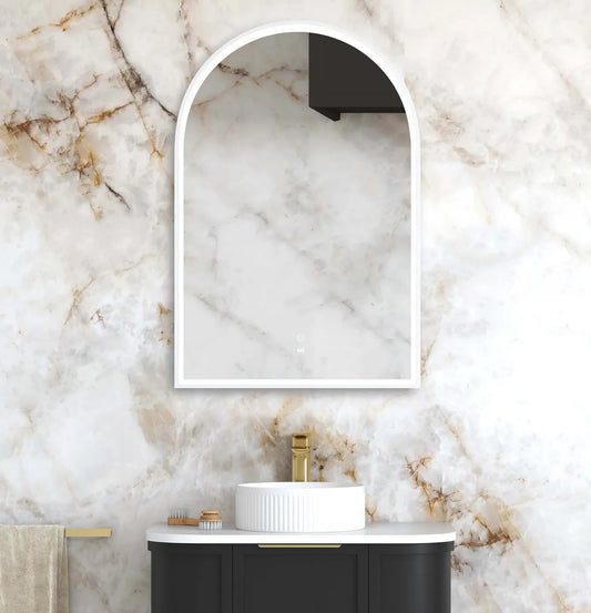 Rhodes White Framed Arched LED Mirror