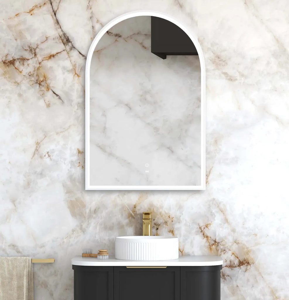 Rhodes White Framed Arched LED Mirror