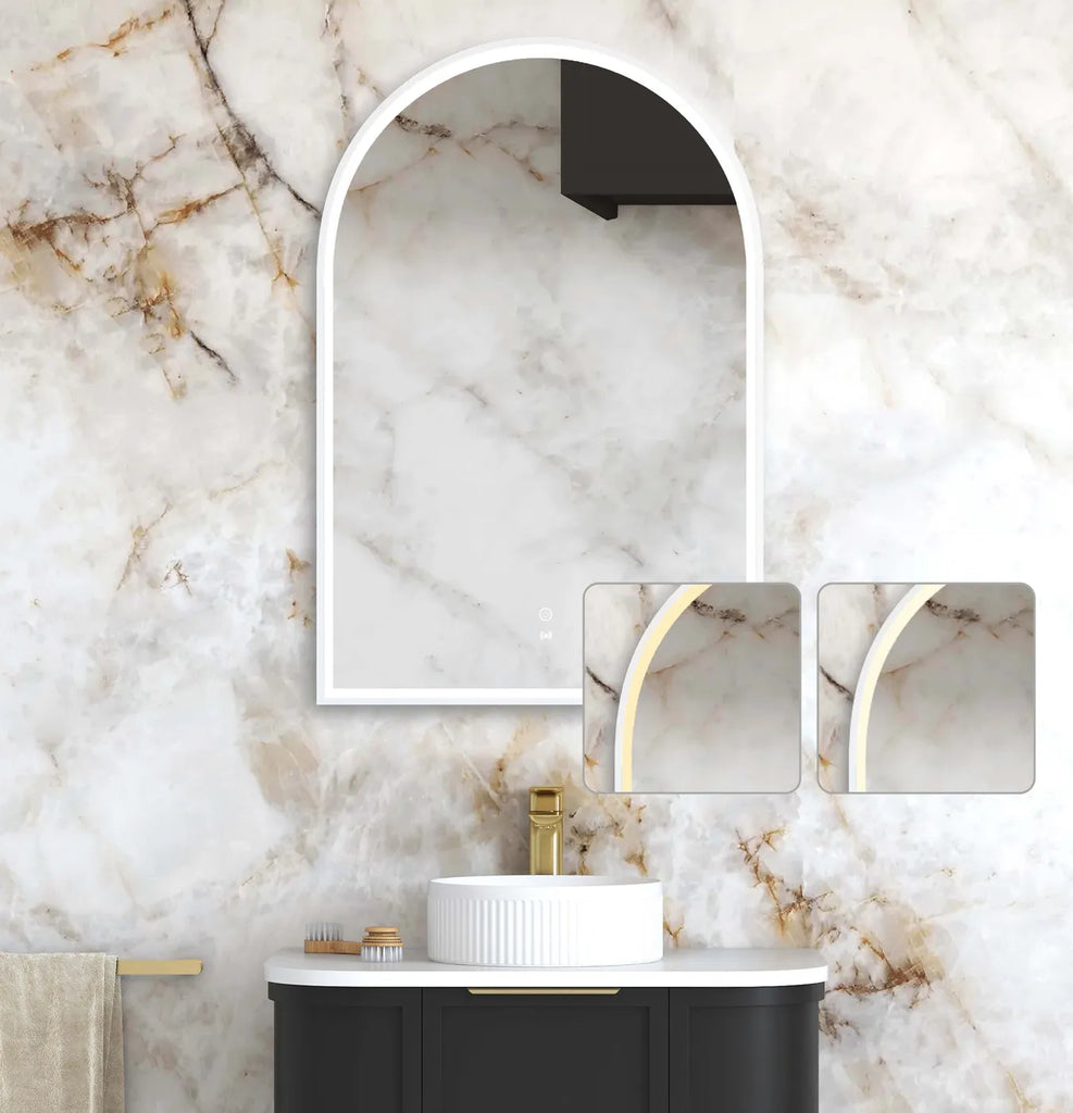 Rhodes White Framed Arched LED Mirror