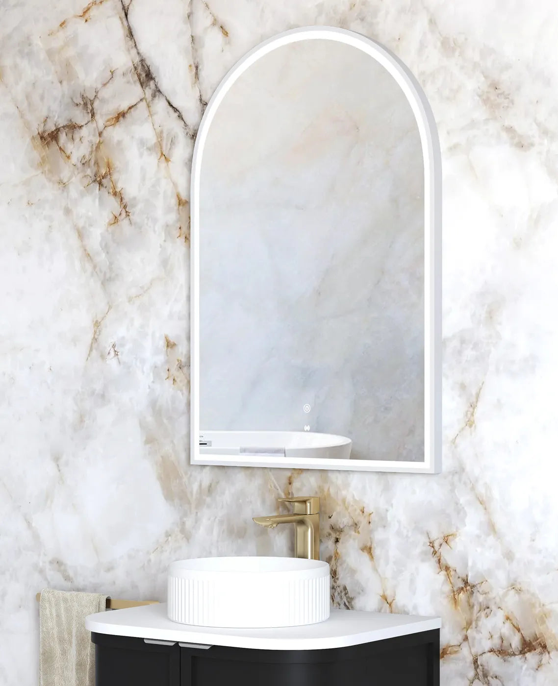 Rhodes White Framed Arched LED Mirror
