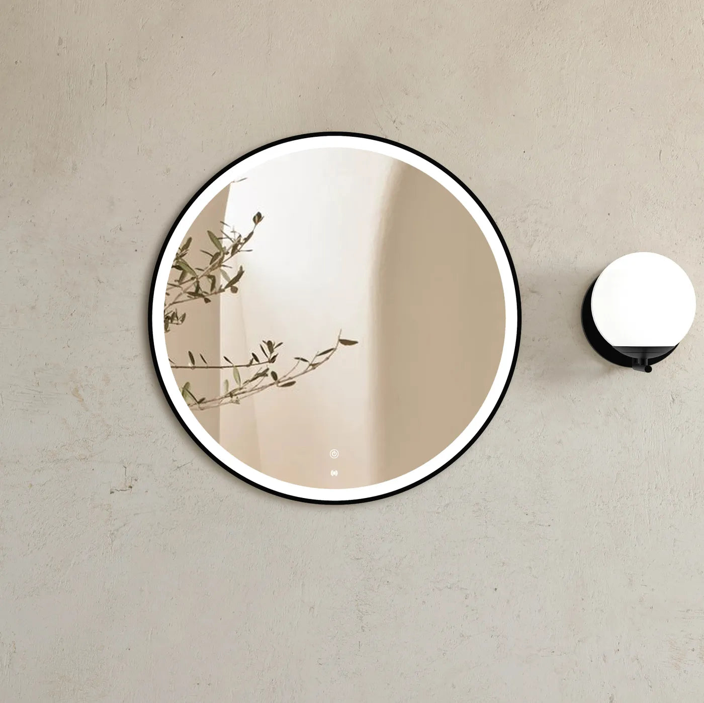 Cyrene Black Round LED Mirror