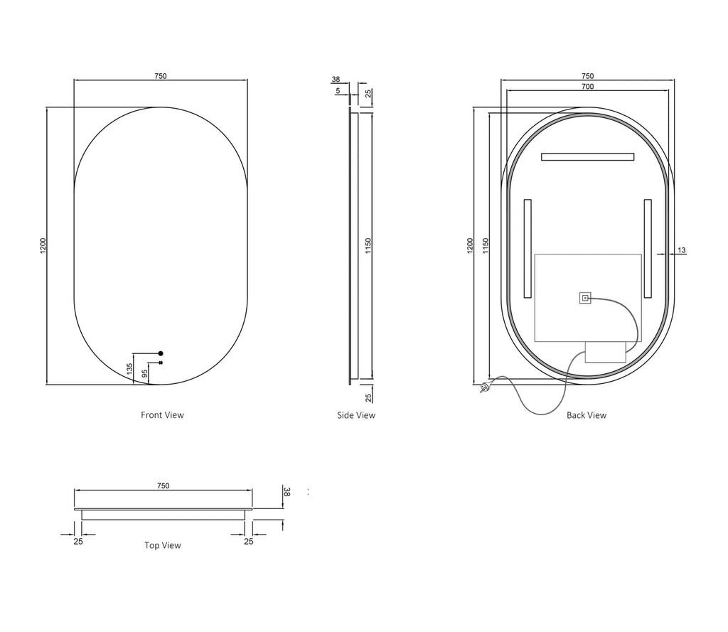 Flux Large Oval Frameless LED Mirror