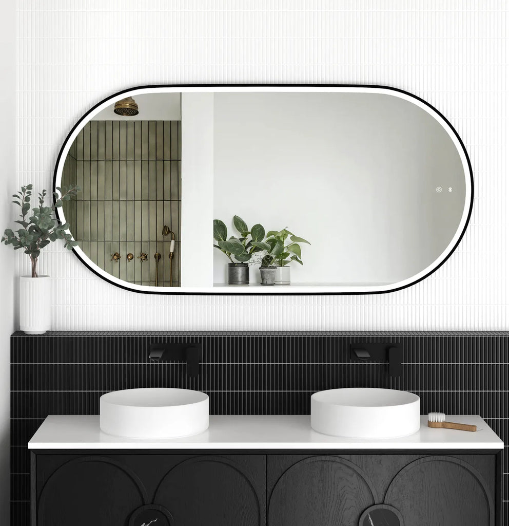 Flux Large Black Oval LED Mirror