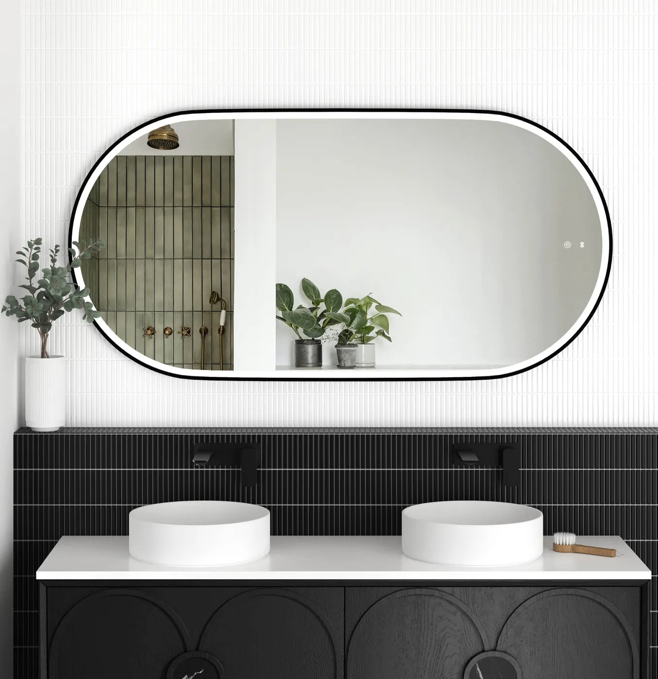 Flux Large Black Oval LED Mirror