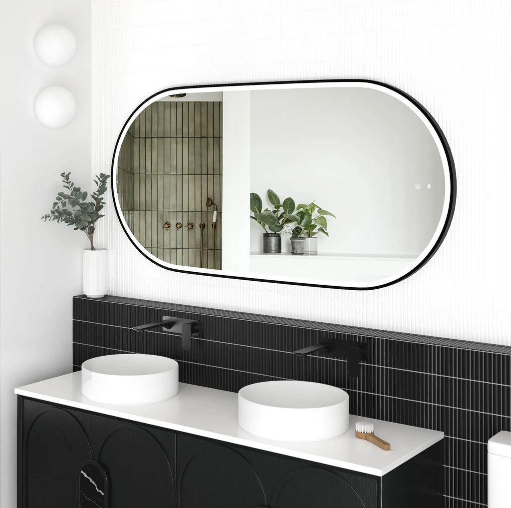 Flux Large Black Oval LED Mirror
