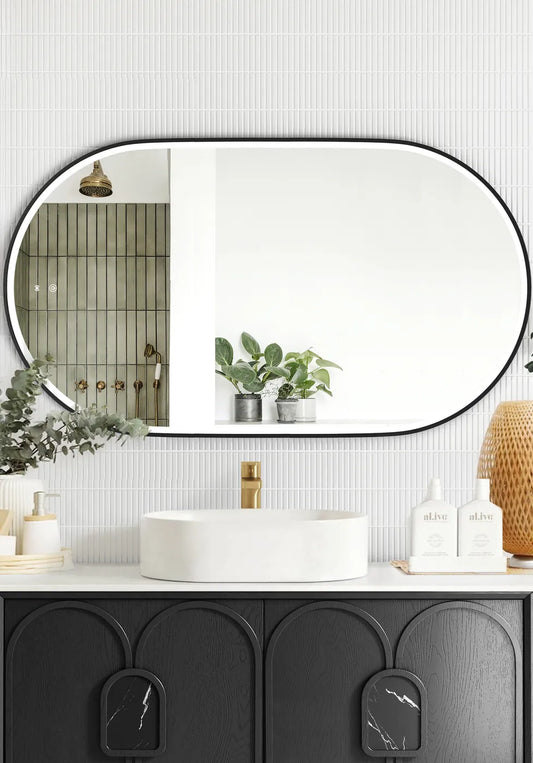Flux Large Black Oval LED Mirror