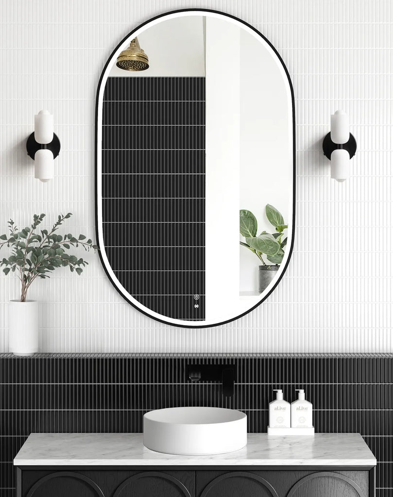 Flux Large Black Oval LED Mirror