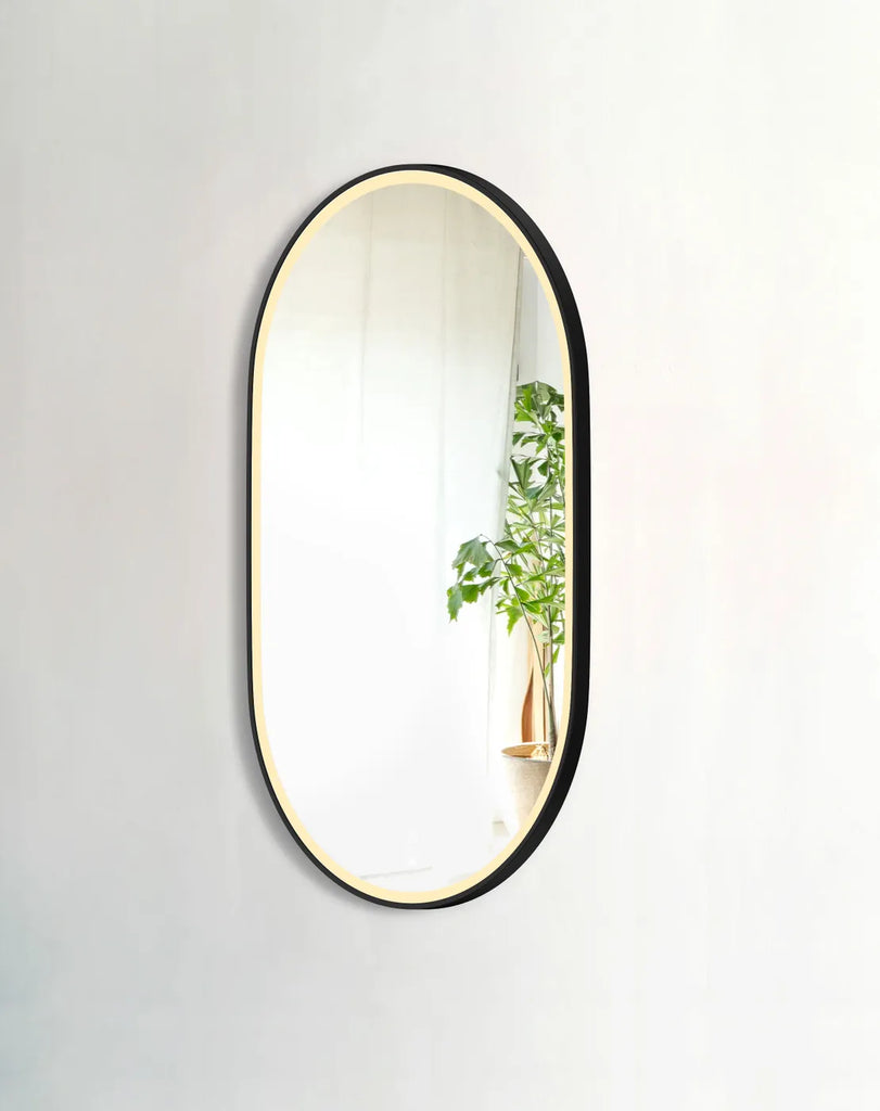 Flux Large Black Oval LED Mirror