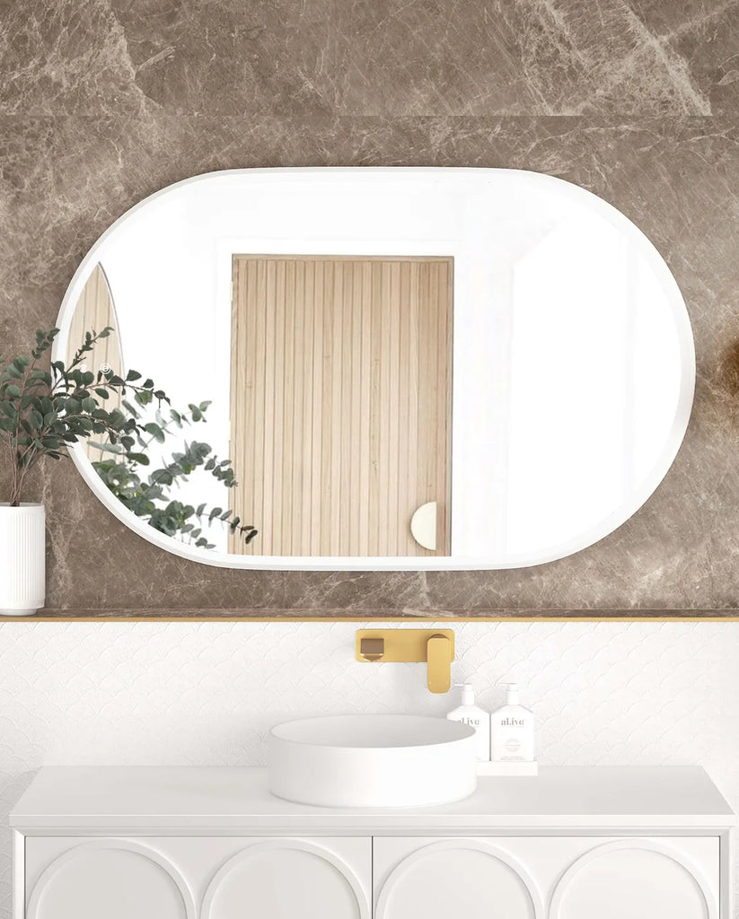 Flux Large White Oval LED Mirror