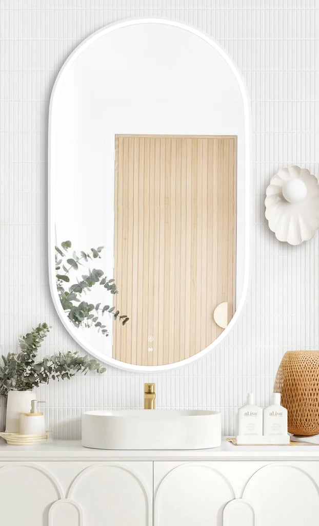 Flux Large White Oval LED Mirror