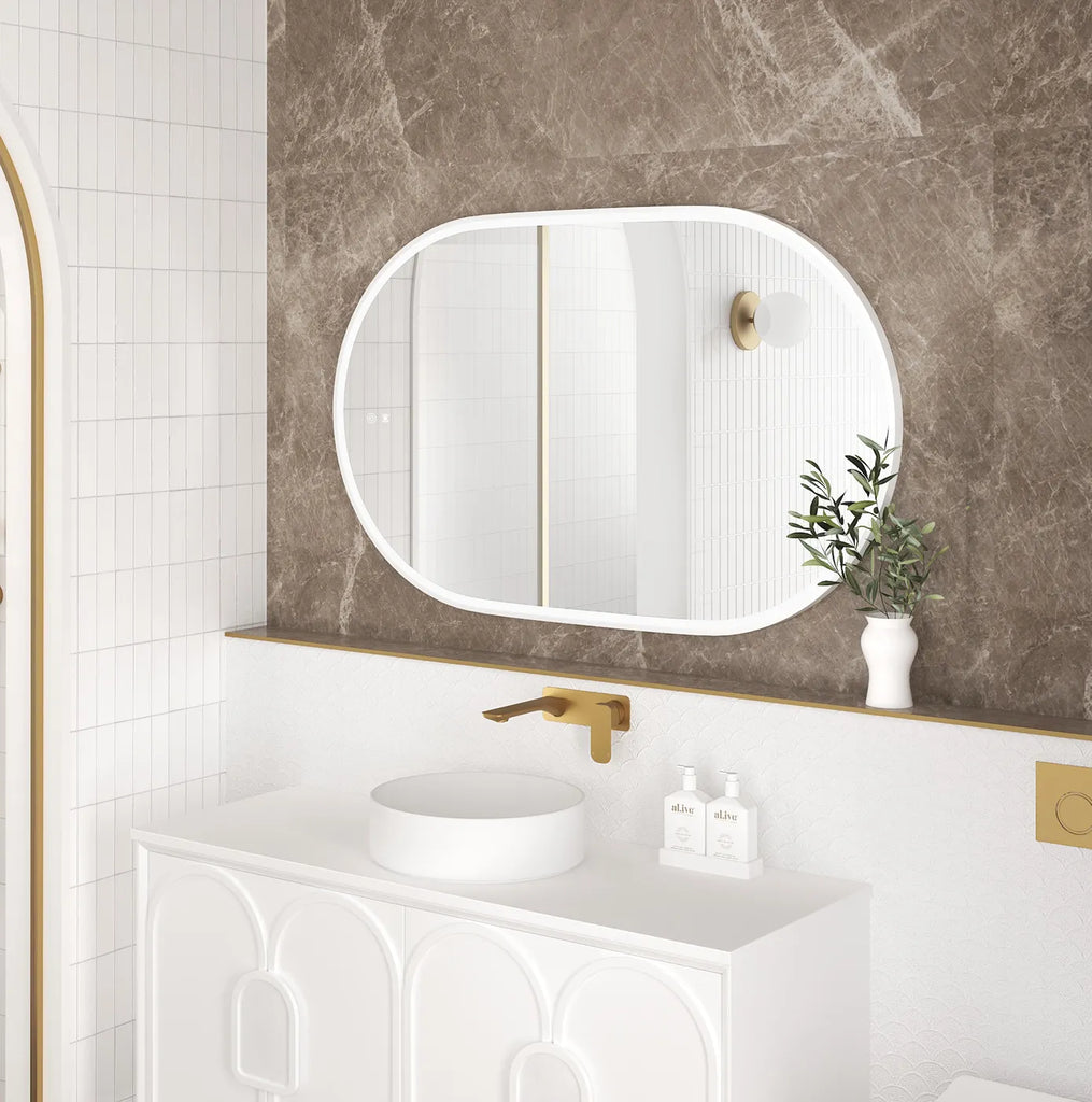 Flux Large White Oval LED Mirror