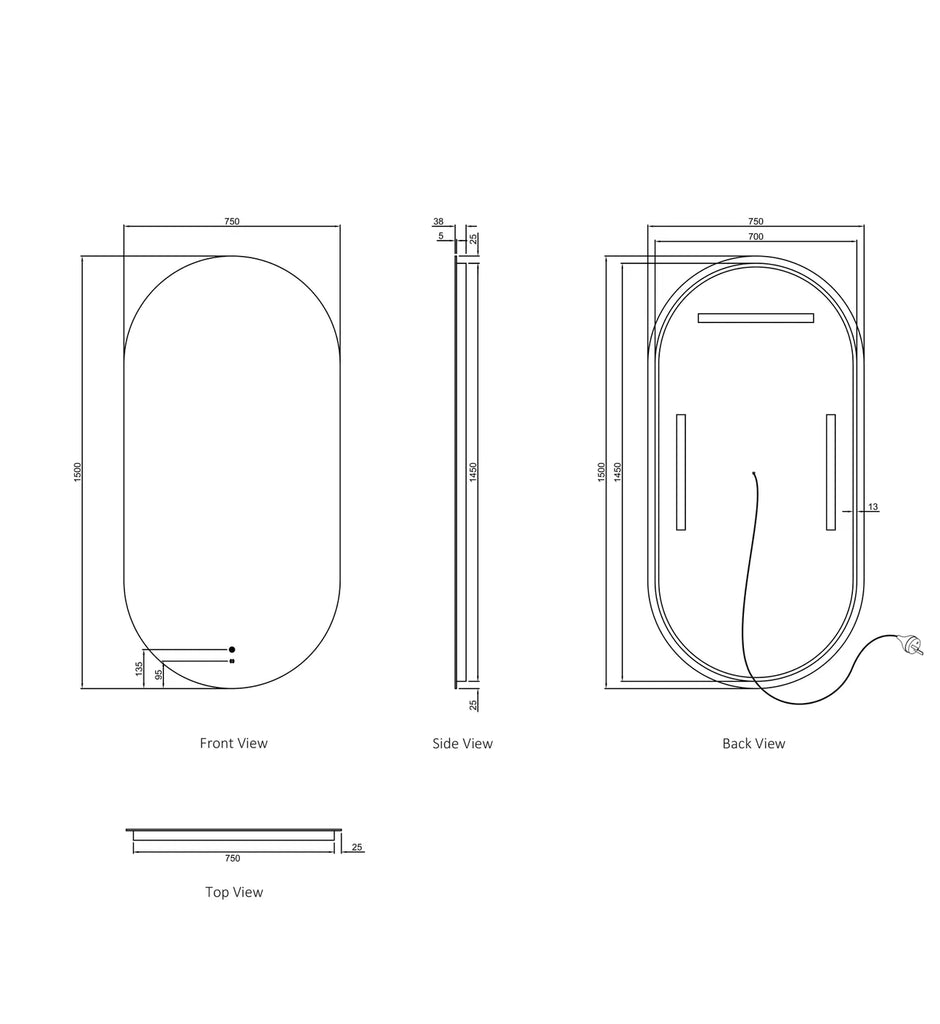 Flux Large Oval Frameless LED Mirror
