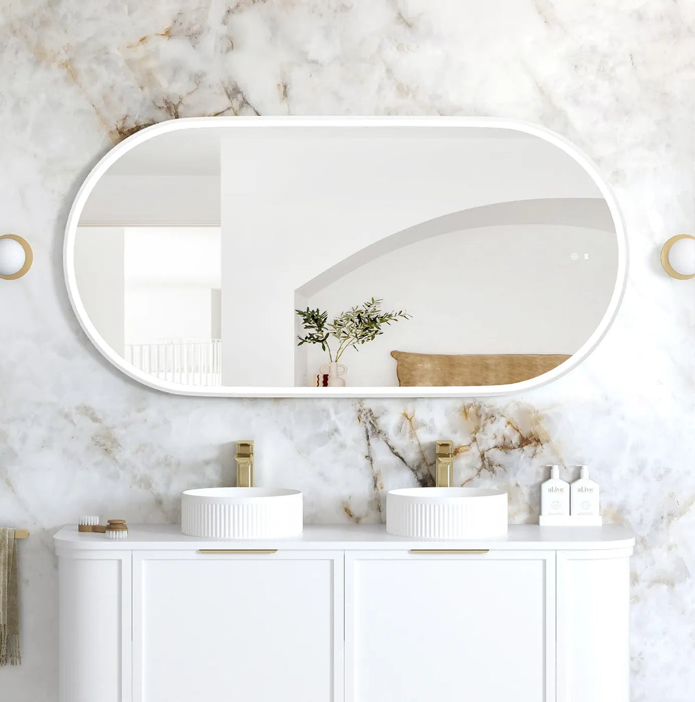 Flux Large White Oval LED Mirror