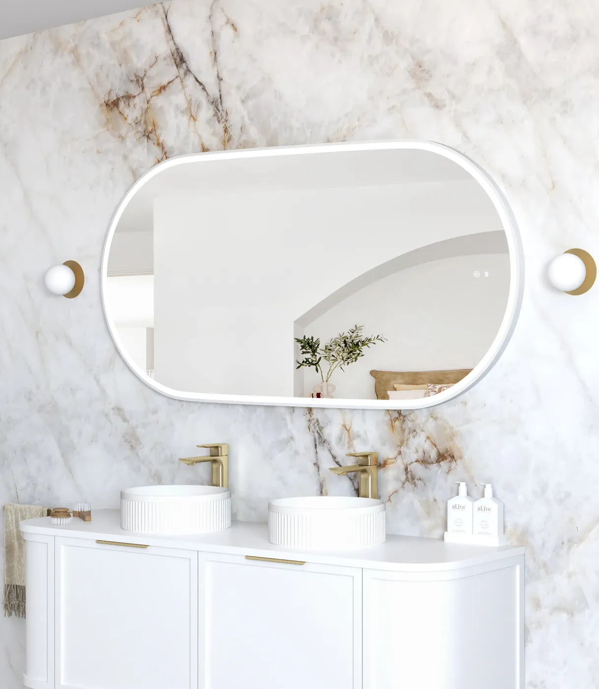 Flux Large White Oval LED Mirror
