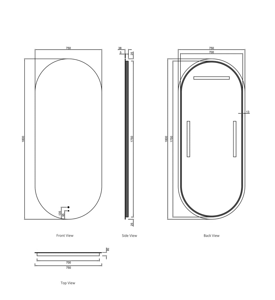 Flux Large Oval Frameless LED Mirror