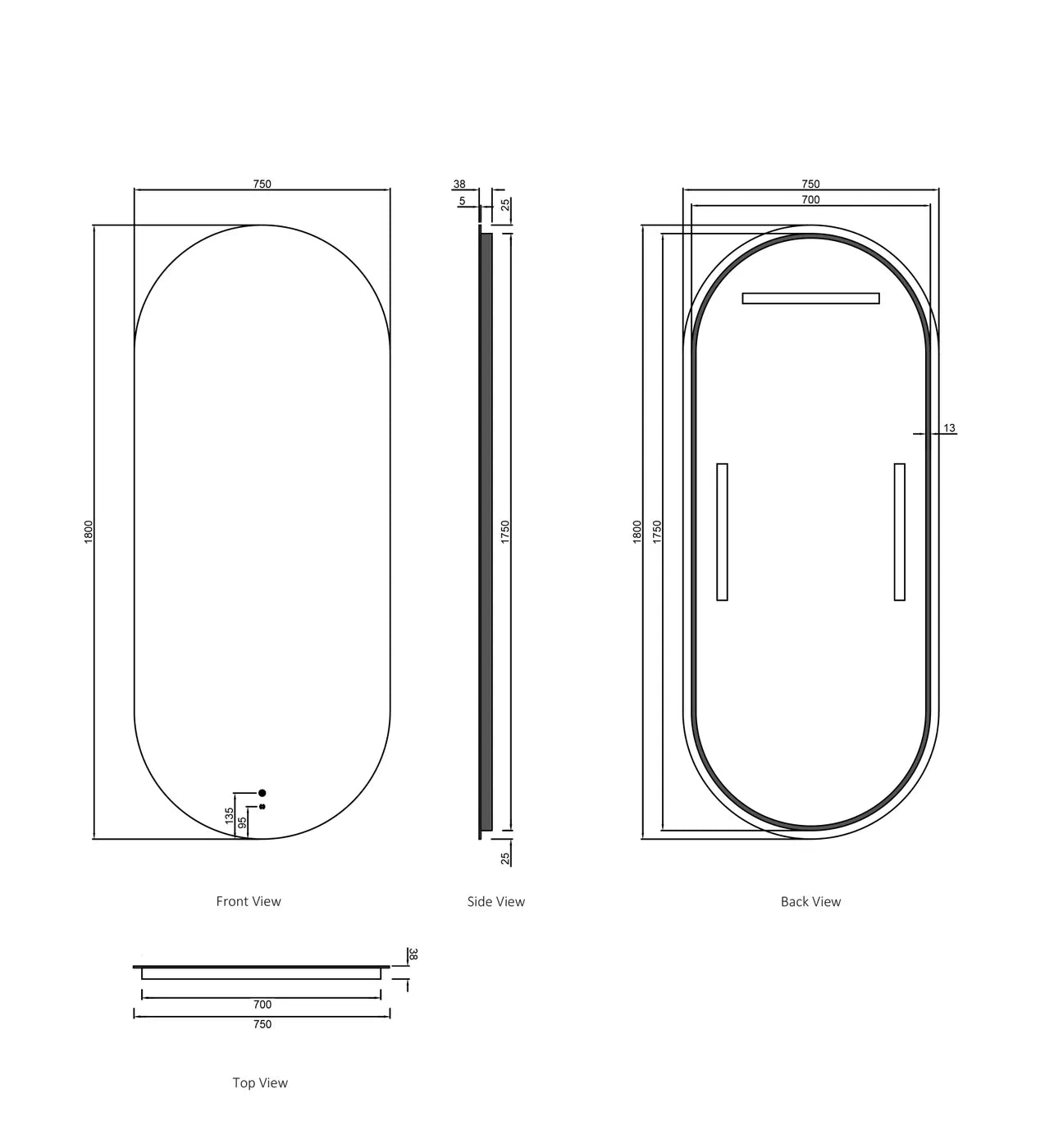 Flux Large Oval Frameless LED Mirror