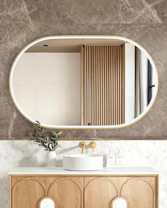 Flux Large Gold Oval LED Mirror
