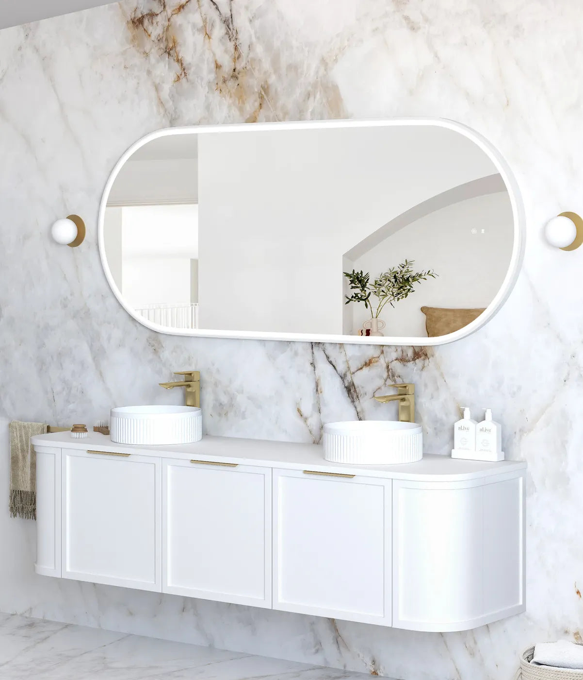 Flux Large White Oval LED Mirror