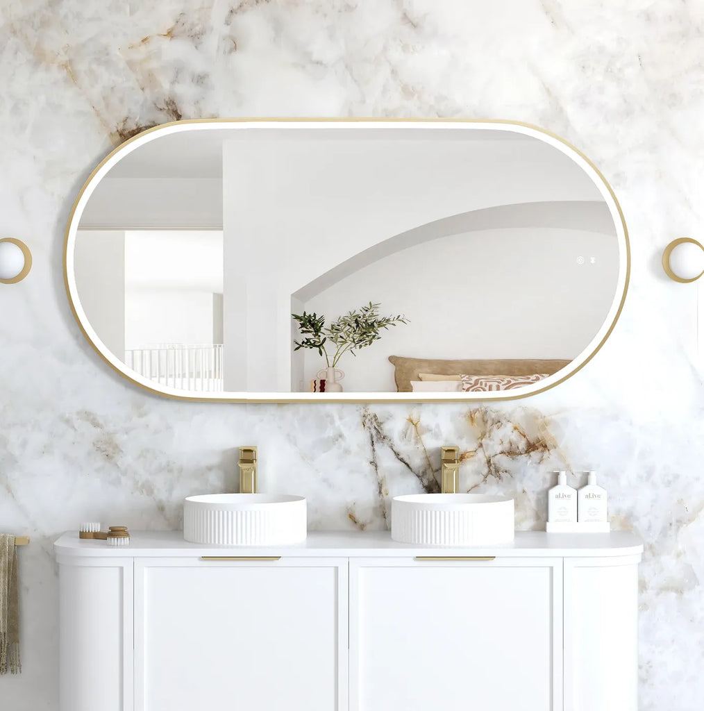 Flux Large Gold Oval LED Mirror