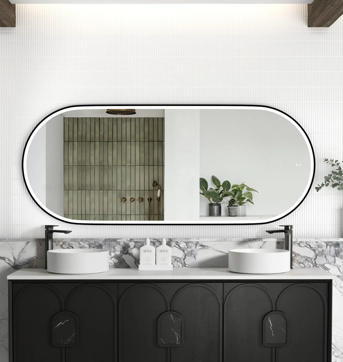 Flux Large Black Oval LED Mirror