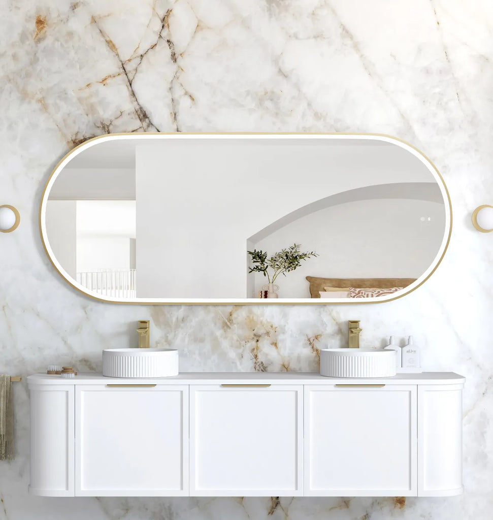 Flux Large Gold Oval LED Mirror
