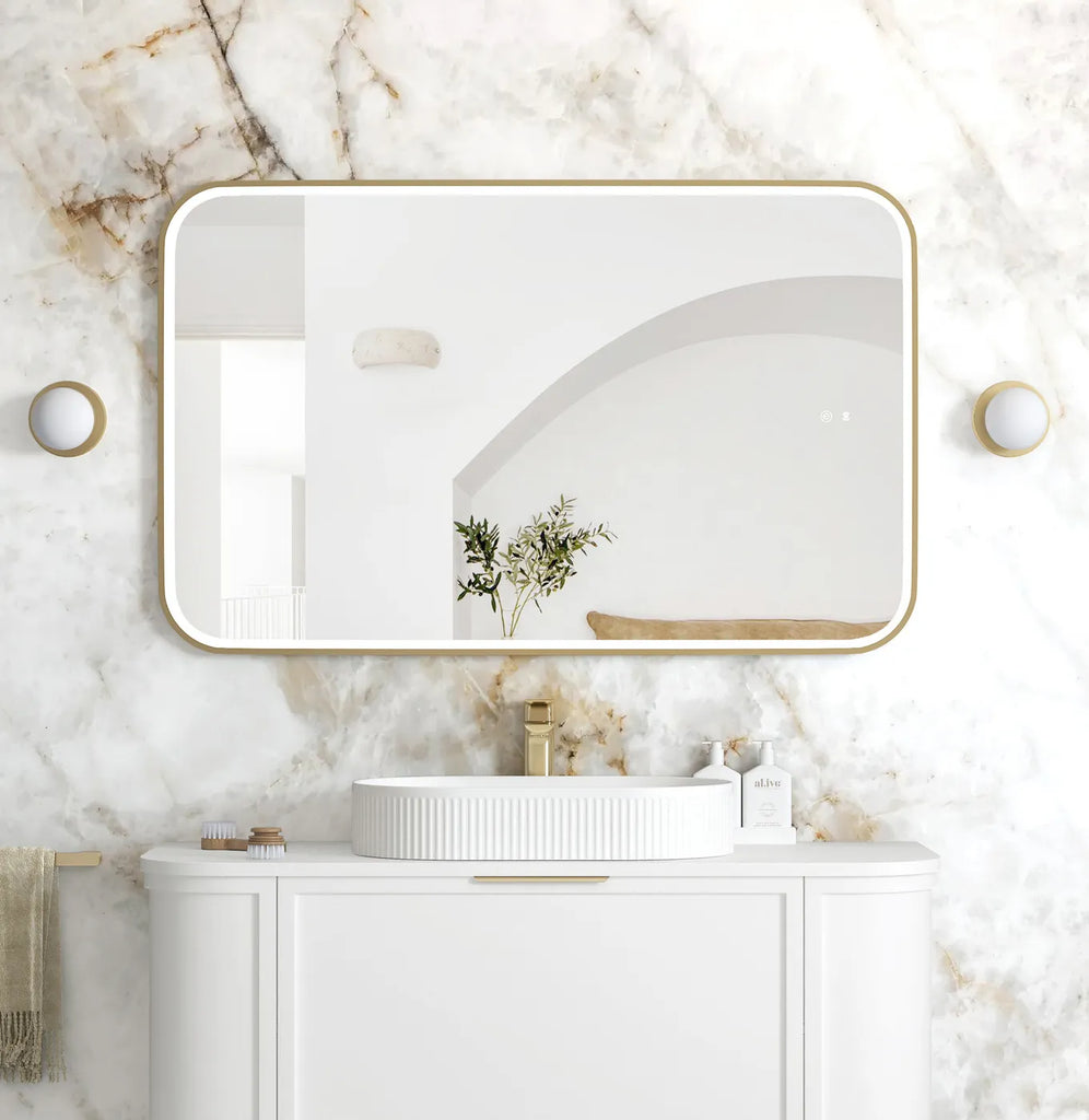 Charlie Rectangle Rounded Gold LED Mirror
