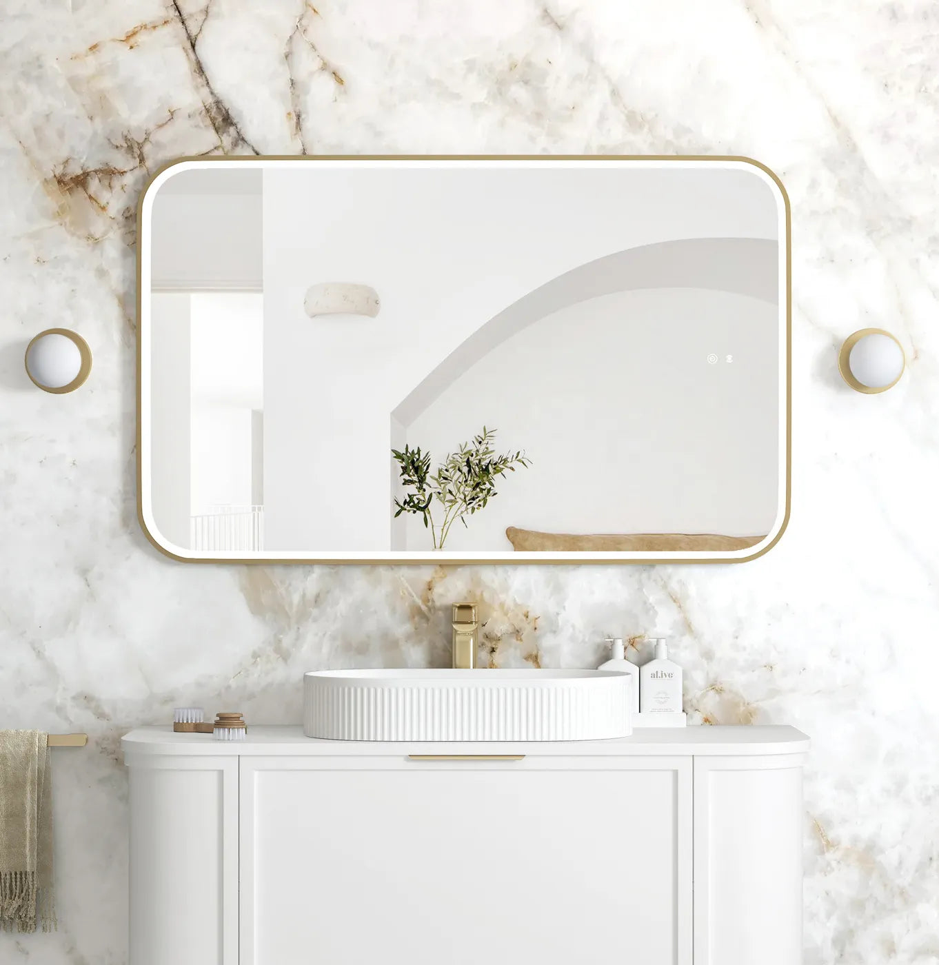 Charlie Rectangle Rounded Gold LED Mirror