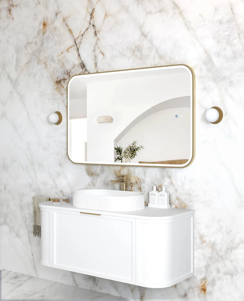 Charlie Rectangle Rounded Gold LED Mirror