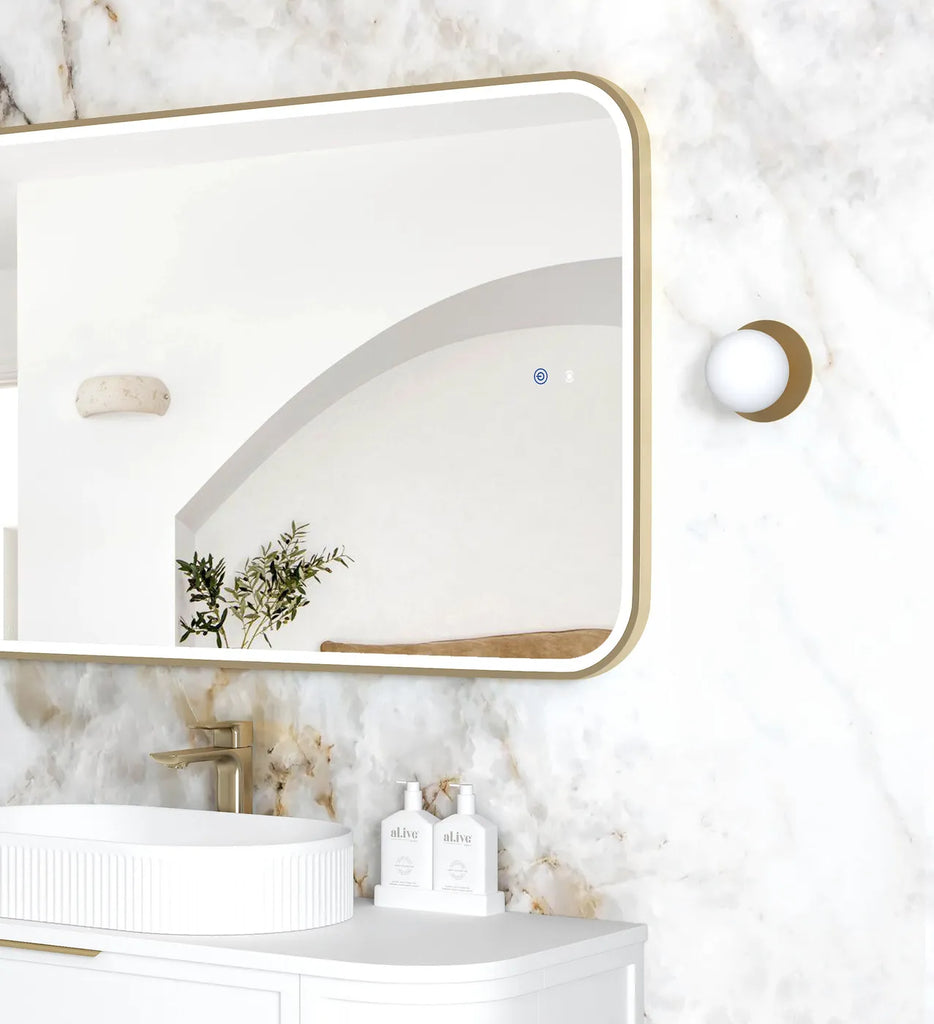 Charlie Rectangle Rounded Gold LED Mirror