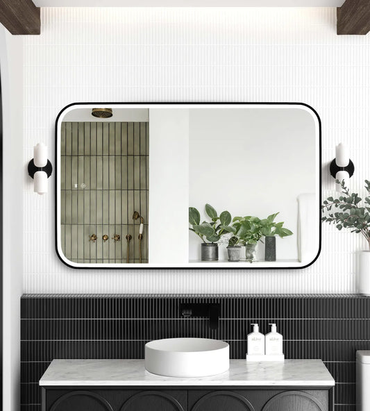 Charlie Rectangle Rounded Black LED Mirror